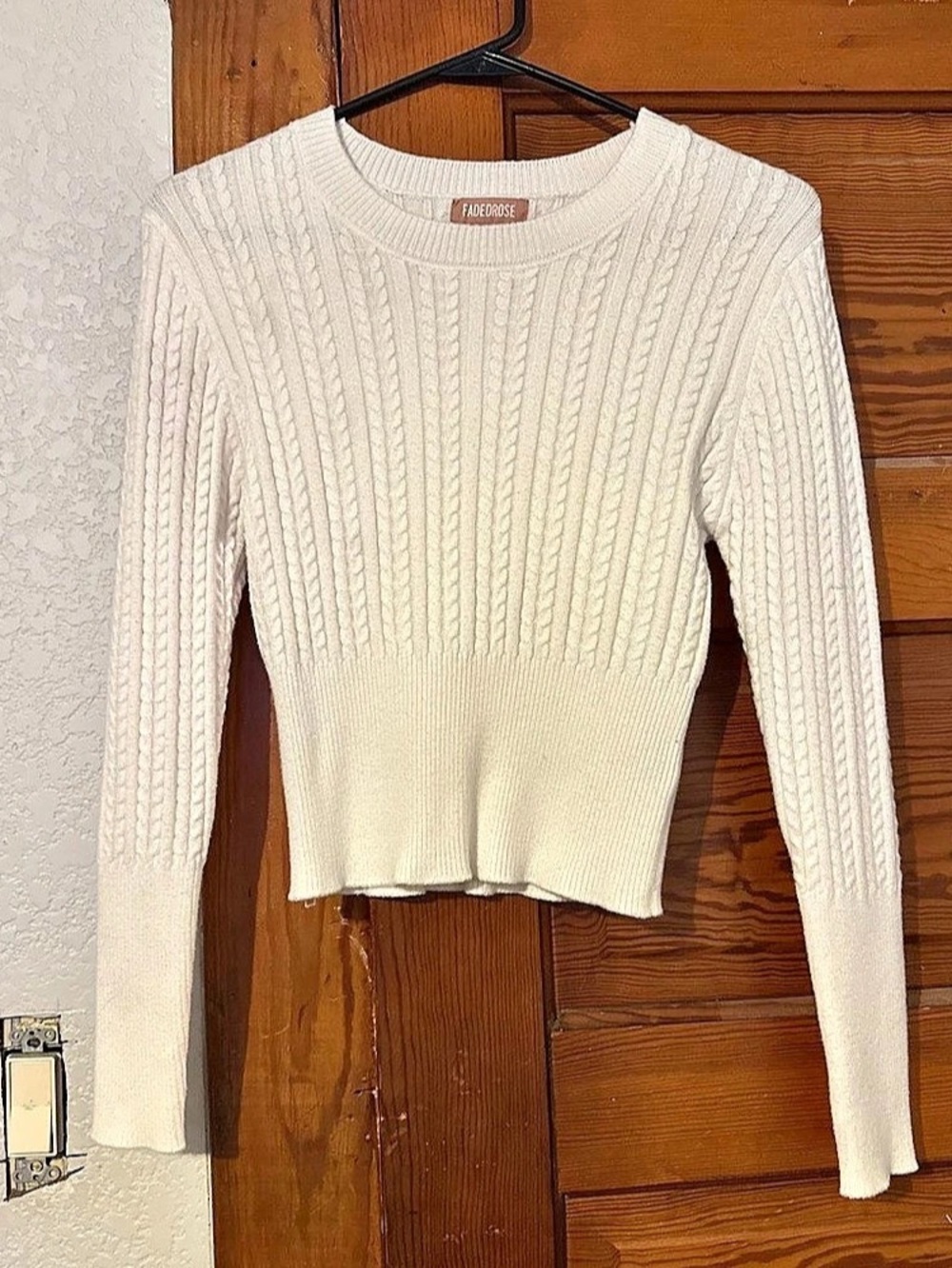 FADEDROSE Cable Knit Crewneck Sweater in Cream Like New